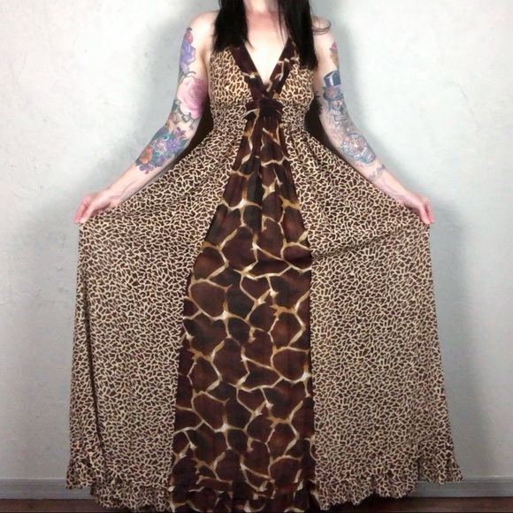 Vintage 1990s Animal Print Maxi Halter Dress - Picture 2 of 10